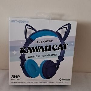 ART+SOUND Kawaii Cat LED Light Up Wireless Headphones — Teal & Navy